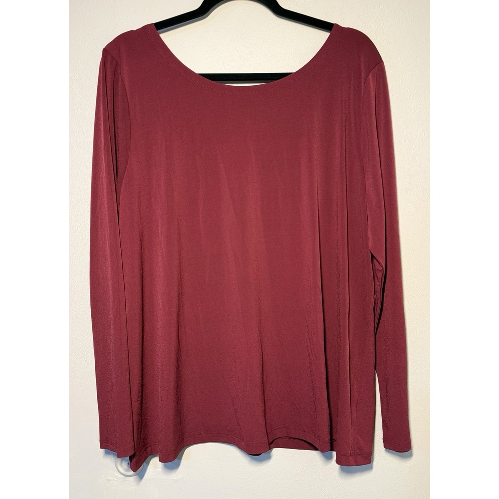Lane Bryant Loose Deep V Neck Back Bouse Women's 18/20 Burgundy Long Sleeve NWT